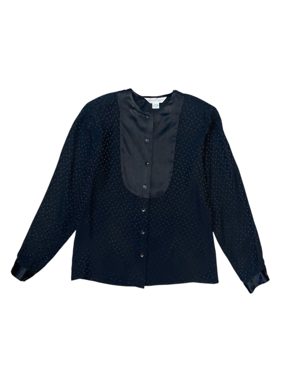 Vintage Geoffrey Beene Silk‎ Polka Dot Blouse Black Button Front Women’s 8 US